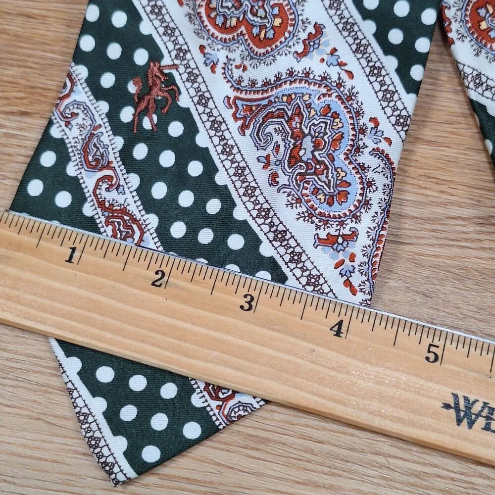 Bronzini Vintage Green Polka Dot Paisley Stripe Silk Tie Necktie Mens Classic